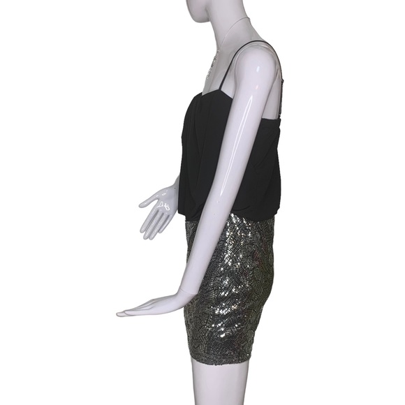 Trixxi Mini Dress Size Small Colorblock Black Blouse and Silver Sequined Skirt - Picture 6 of 8